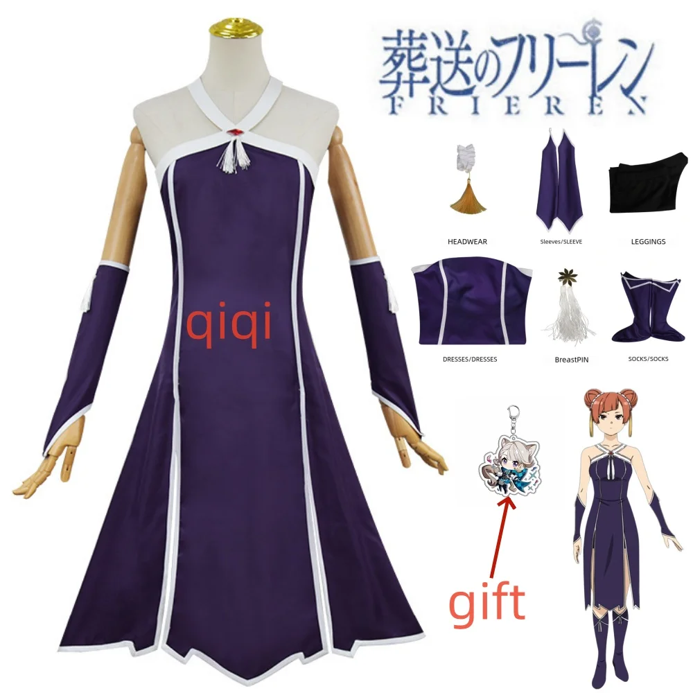 Frieren jenseits der Reise Ende Laufen Cosplay Kostüm Anime lila Kleid Uniform Kopf bedeckung Schuhe Abdeckung Shorts Halloween-Party