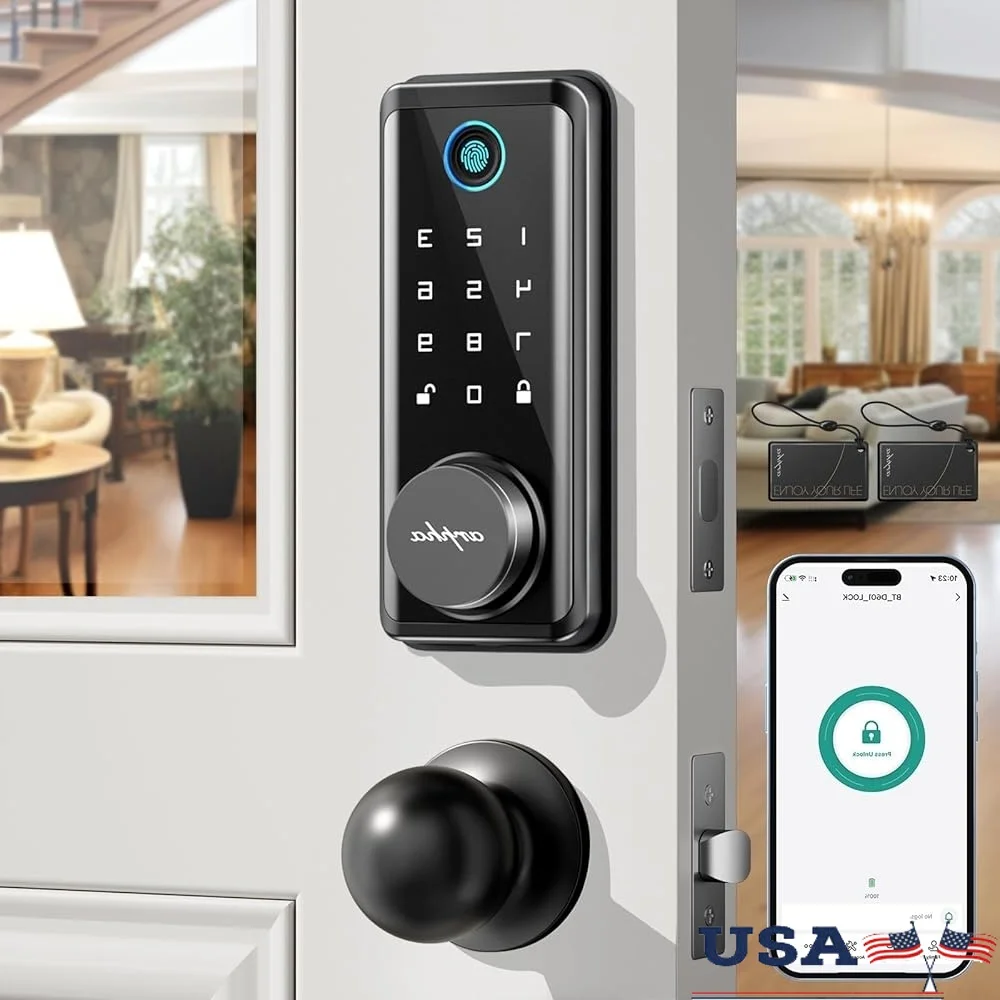 

Fingerprint Keyless Entry Deadbolt Door Lock Handle APP Control Anti-Peeping Keypad FOB Unlock Smart Home Security System