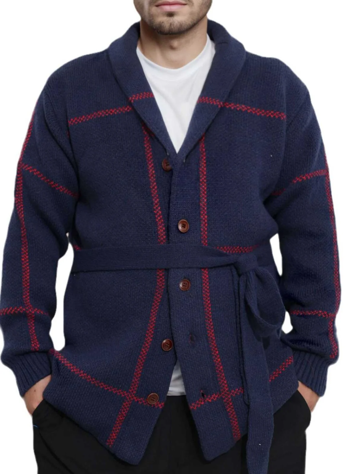 

Thiened вязаный свитер для мужчин, винтажный открытый кардиган средней длины с вышивкой, повседневный свободный крой, осенняя одежда