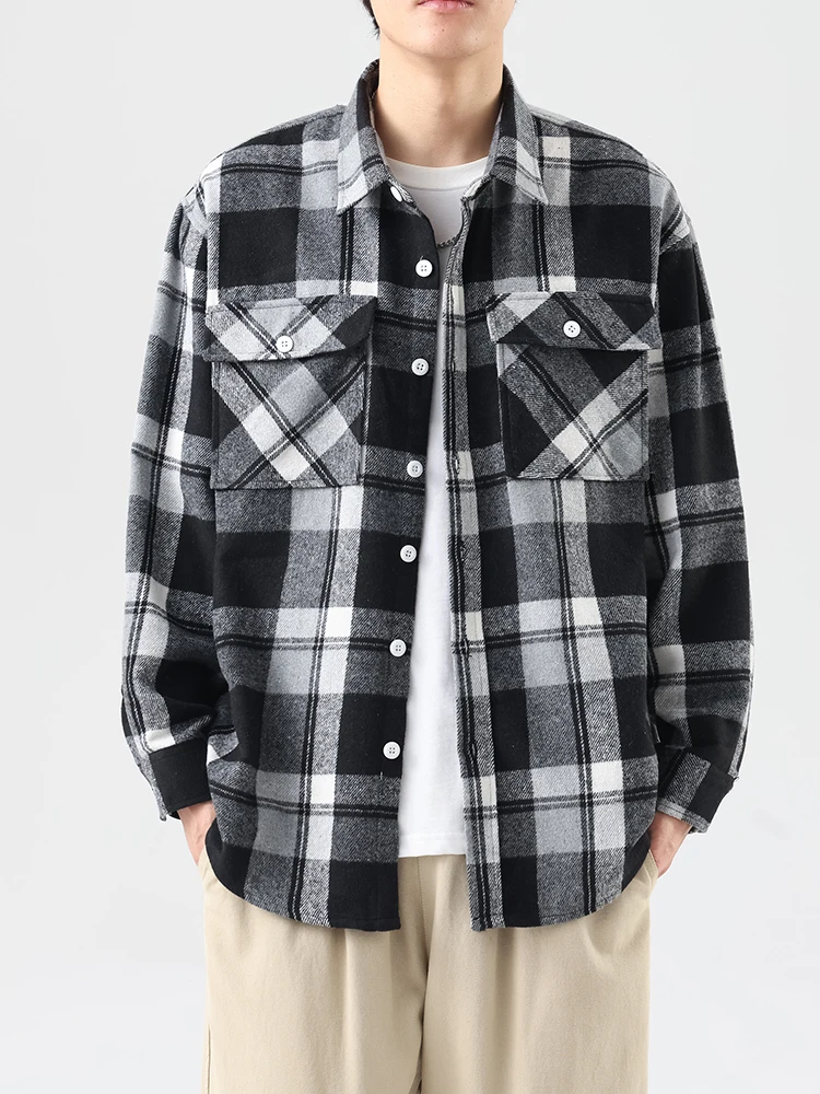 Oversized 8xl 7xl Plaid Shirt Men Winter Thick Vintage Flannel Long Sleeve Plus Size 6xl Loose Men\'s Casual Soft Dress Shirts