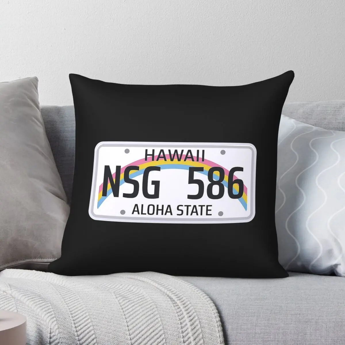 Hawaii State License Plate Square Pillowcase Polyester Linen Velvet Creative Zip Decor Bed Cushion Cover