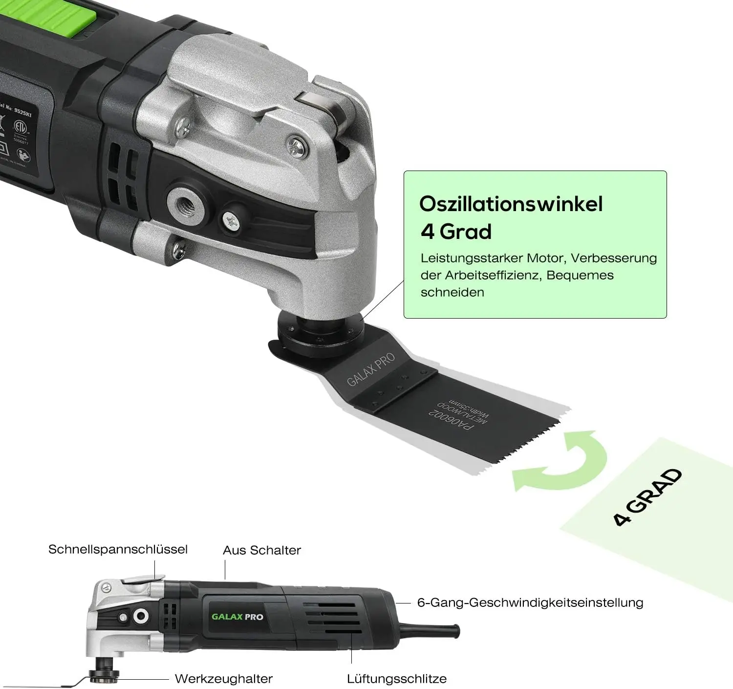 3.5A 6 Variable Speed Oscillating Multi Tool Kit with Quick Clamp System Change and 30pcs Accessories, Oscillating Ang
