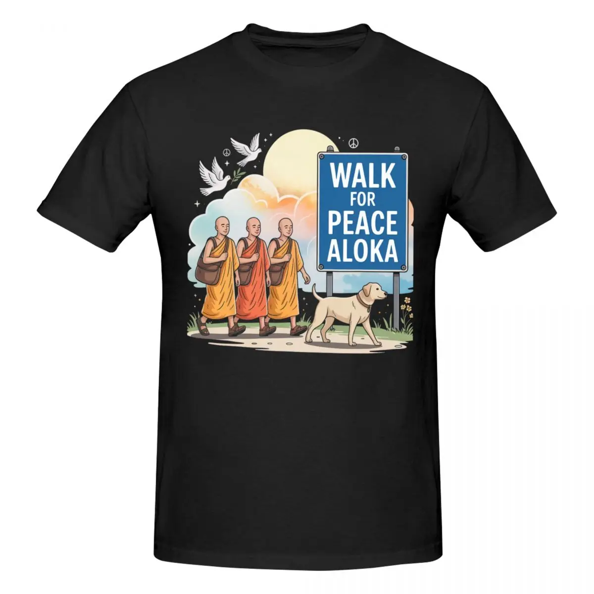 Camiseta de algodón Vintage para hombre, camiseta de Aloka Walk For Peace Monks con Aloka Dog Fans, regalos para fanáticos