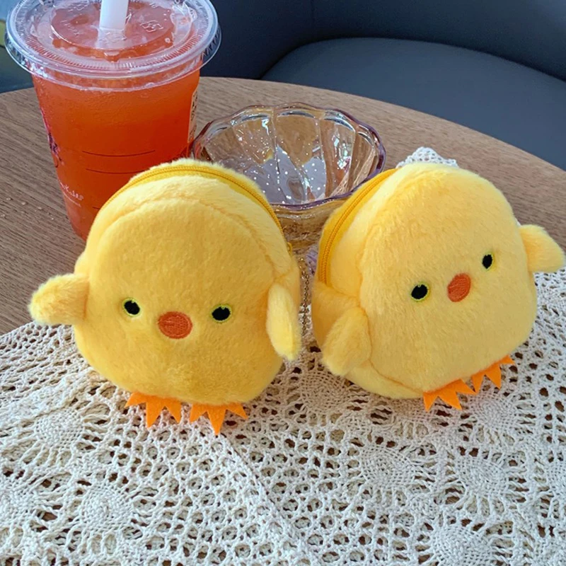 1pc 12cm Kawaii Cartoon Cute Yellow Chick Children Animals Plush Coin Purse Keychain Headphone Wallet Card Bag Pocket Pendant