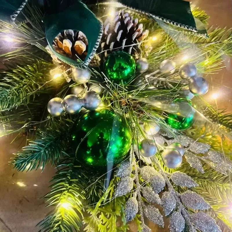 Kerstkranshangers Kersttrapkrans Kerstkrans Hangende hanger voor muurdeur met LED-lichtkoord