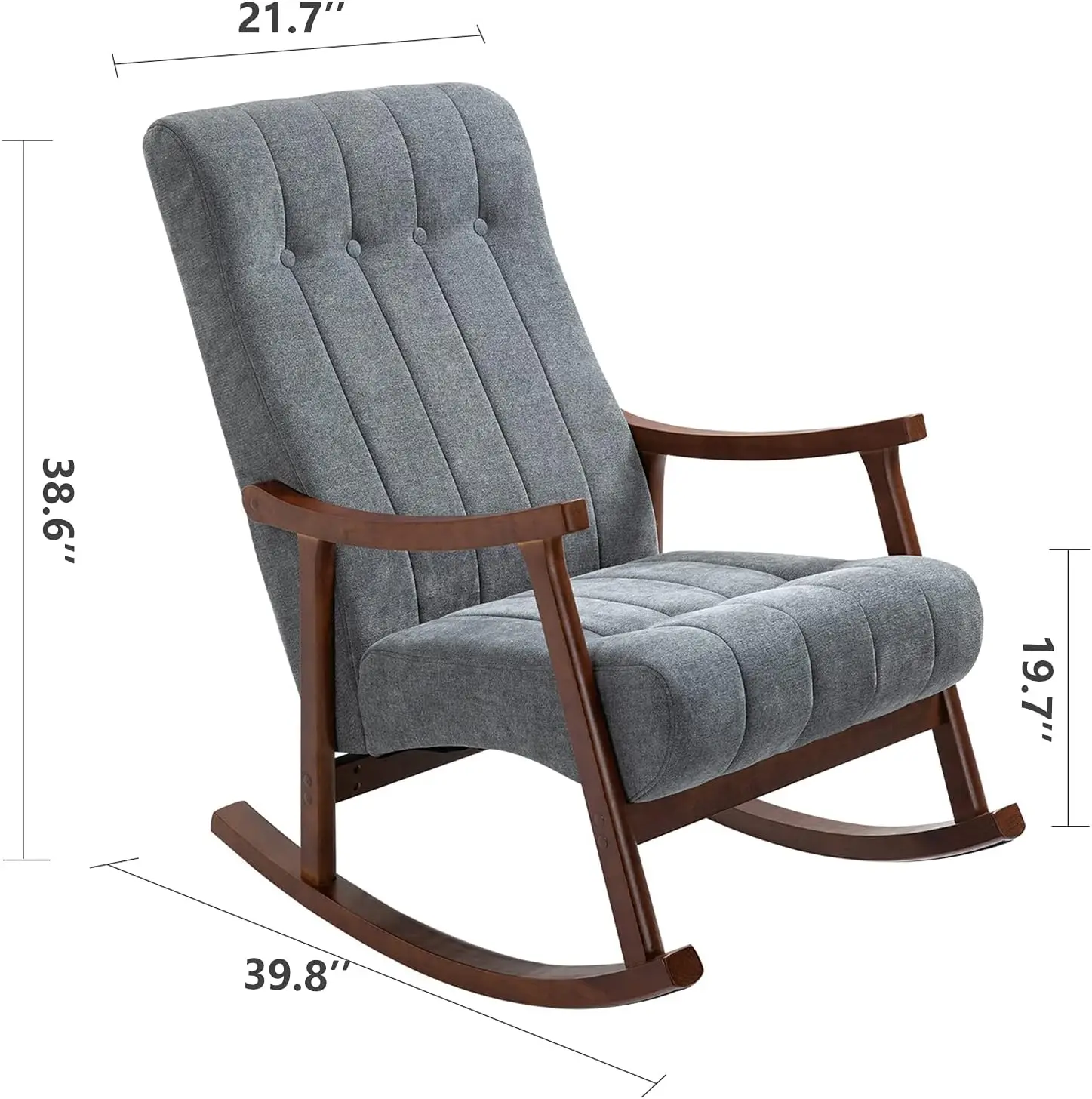 AVAWING Upholstered Rocking Chair with Fabric Padded Seat,Comfortable Rocker Solid Wood for Living Room