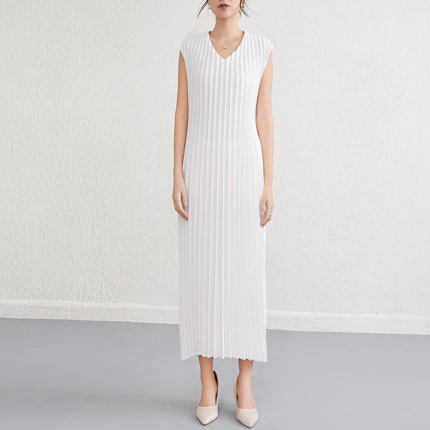 Vêtements plissés, vente directe d'usine, personnalisation acceptée, robe décontractée pour dames, robe plissée