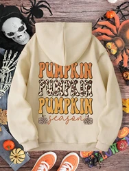 Pumpkin Fun Letter Printing Women Sweatshirt Harajuku Casual Hoody Fashion Loose Hoodie Autumn Warm Vintage Fleece Woman Top