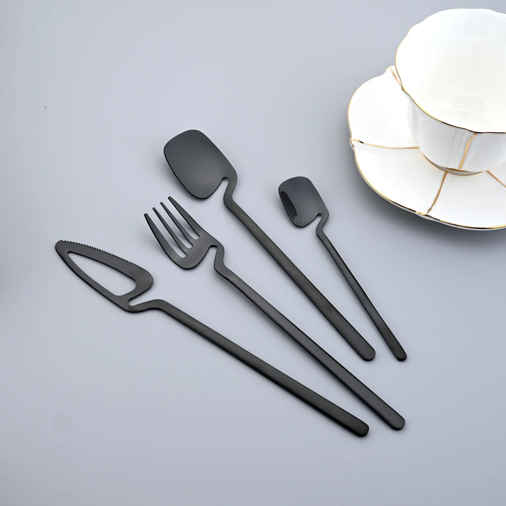 Cutlery Set Stainless Steel 24Pcs Black Dinnerware  Tableware Western Dinner Knife Mirror Fork Spoon Flatware Set Silverware