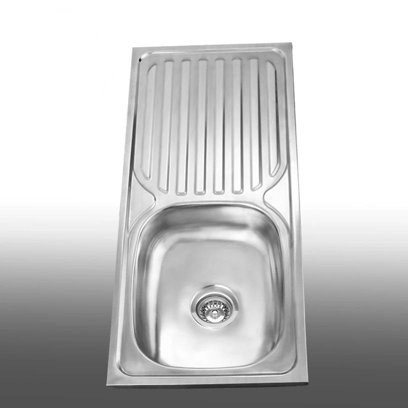 Polished Stainless Steel Sink Stretch Single Sink Band Plate Kitchen Sink Vegetable Basin Straight Grain Sink