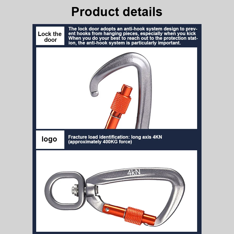 Karabinek obrotowy 360 °, karabinek D-ring 7075, aluminiowy hak, nośny 4KN, nadaje się do smycze dla psów, breloczki, plecaki