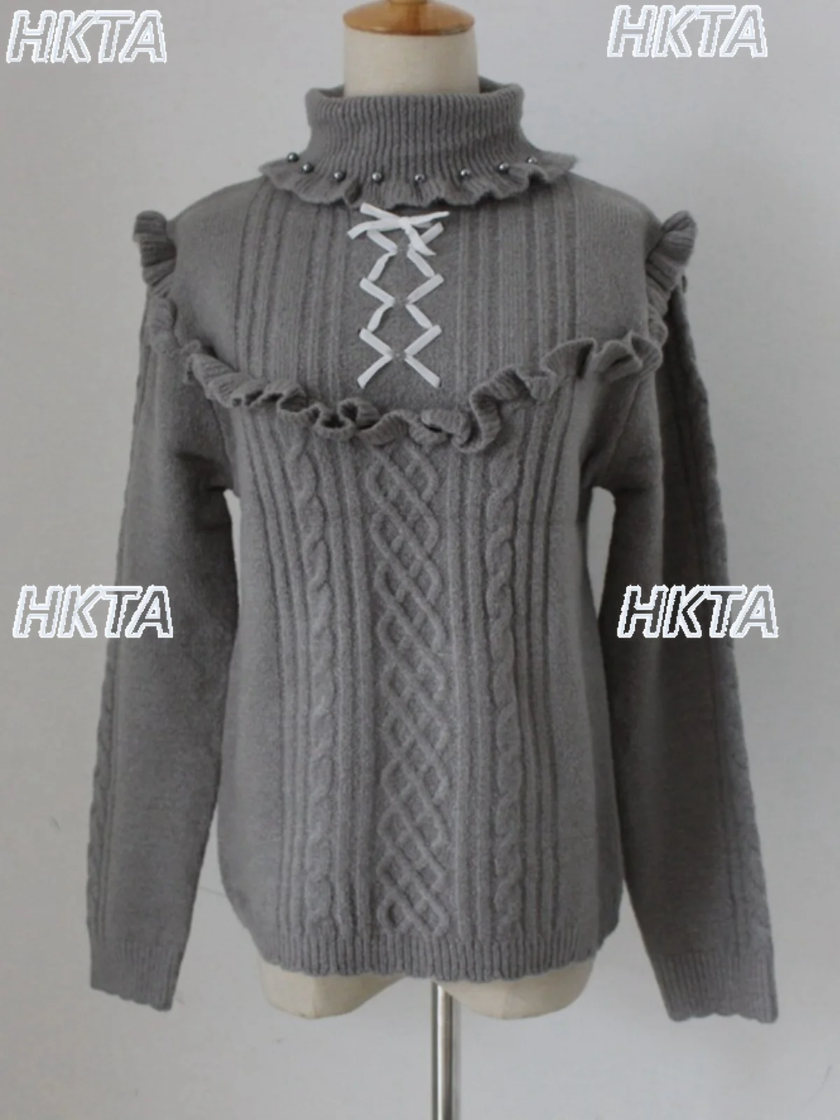 

Японские плиссированные вязаные свитера с рюшами по краям, милый зимний универсальный свободный белый пуловер с высоким воротником 202, женский свитер