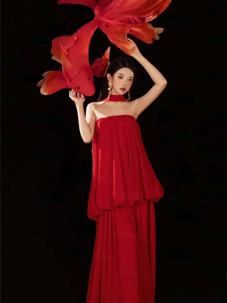 

Artistic Portrait Photoaphy Red Aosphere New Year Carp Theme Photo Studio Costume High-End Feeling Stage Performance Clot...