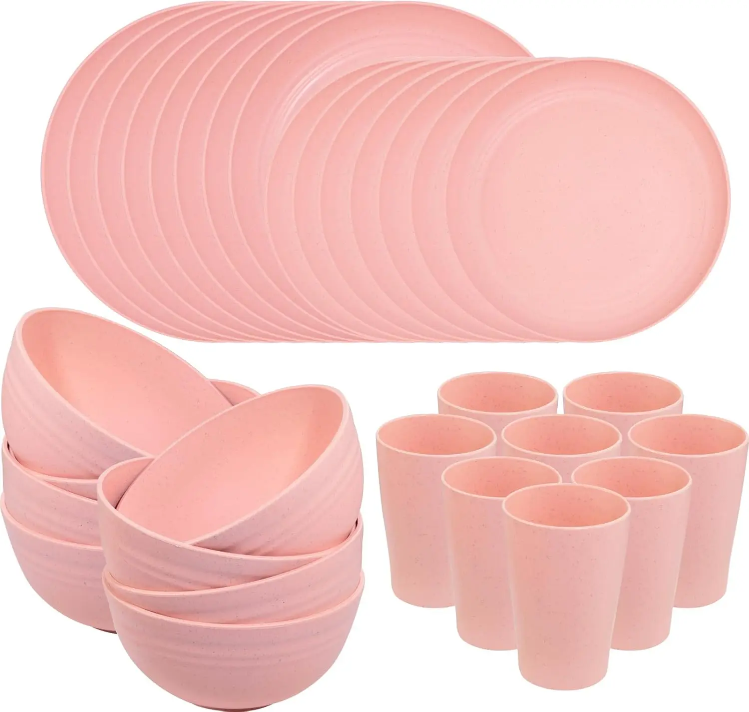 

Pink Wheat Straw Dinnerware Sets,Unbreakable Dishes for 8, Plate and Bowls Sets, Reusable Plates, Microwave Dishwasher