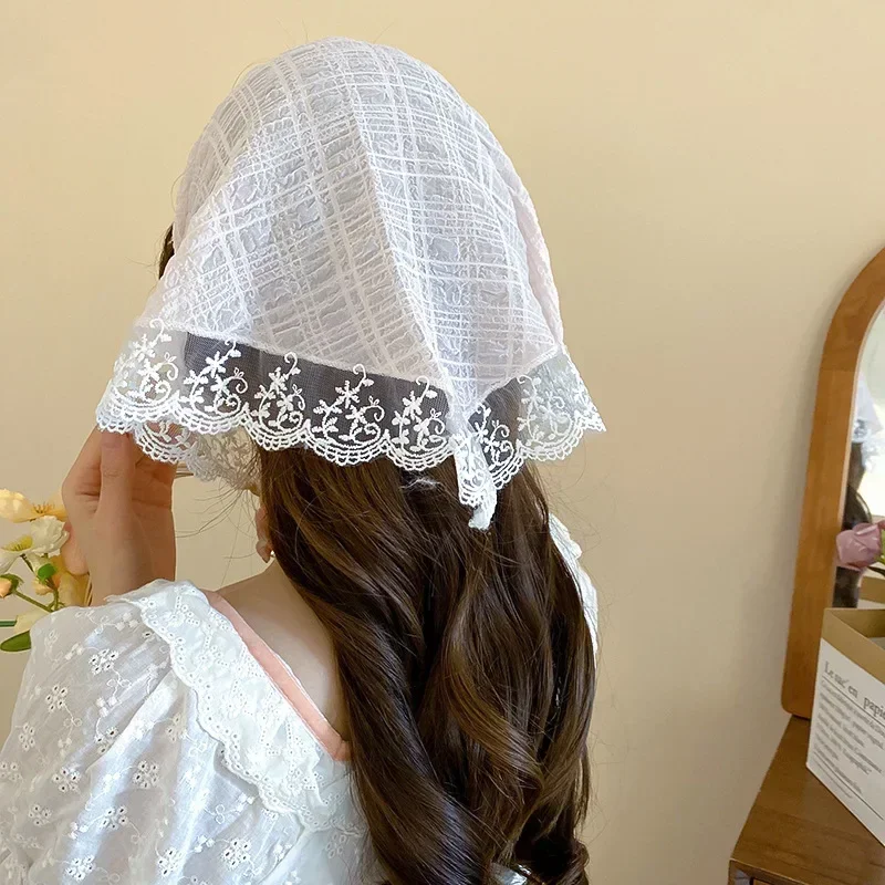 

1/2 Pcs Fairy Lace Gauze Flower Headbands for Women French Sweet Pastoral Style Triangle Scarf Fashion Hair Accessories Sets
