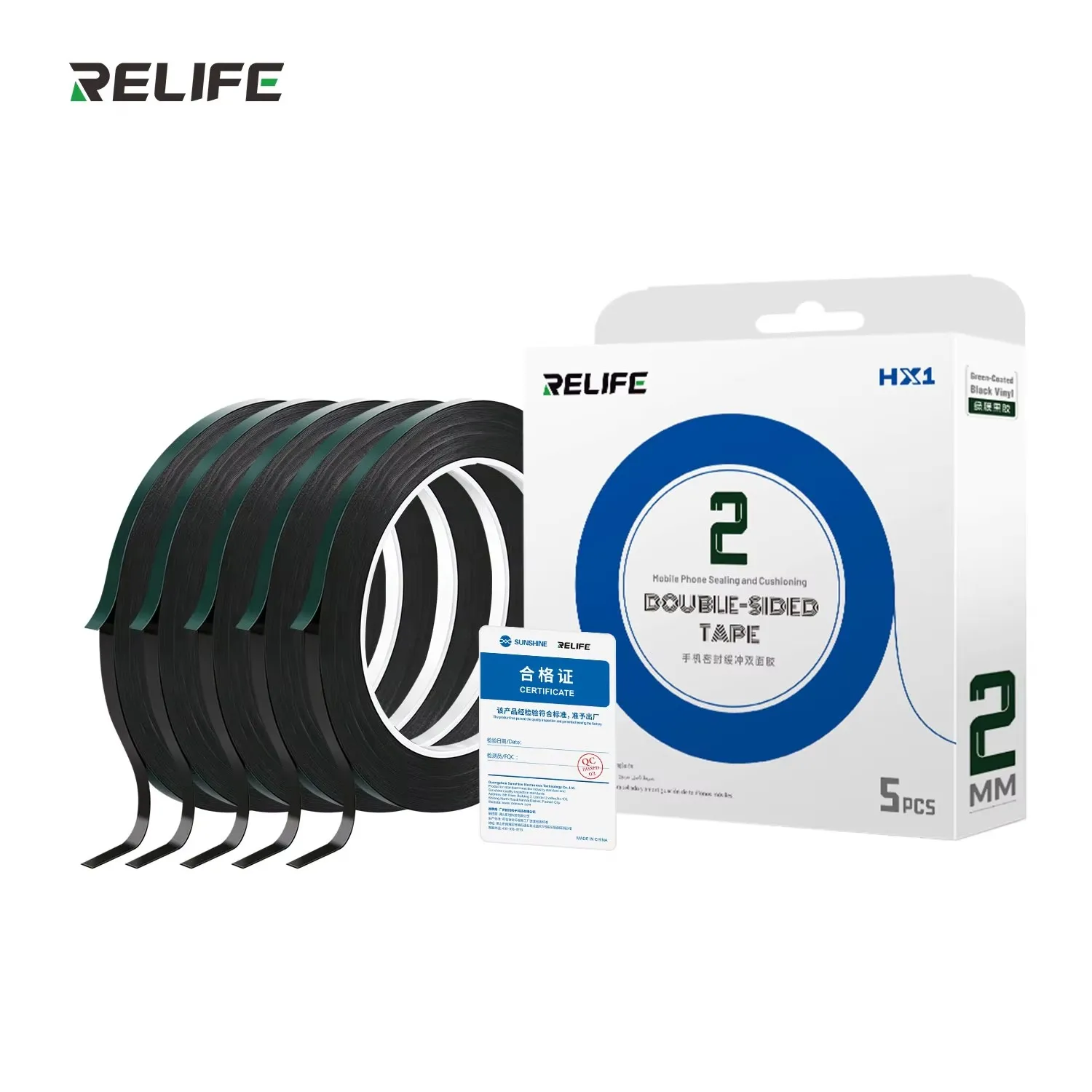 RELIFE HX1 Mobile Phone Sealing and Cushioning Double-sided Tape Strong Adhesion Green Film Black Foam Double-sided Tape