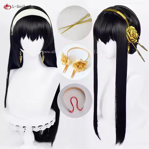 SPY Yor Forger Cosplay Wig 80cm Black Wigs Yor Forger Cosplay Anime Wigs For Women Heat Resistant Synthetic Hair + Wig Cap