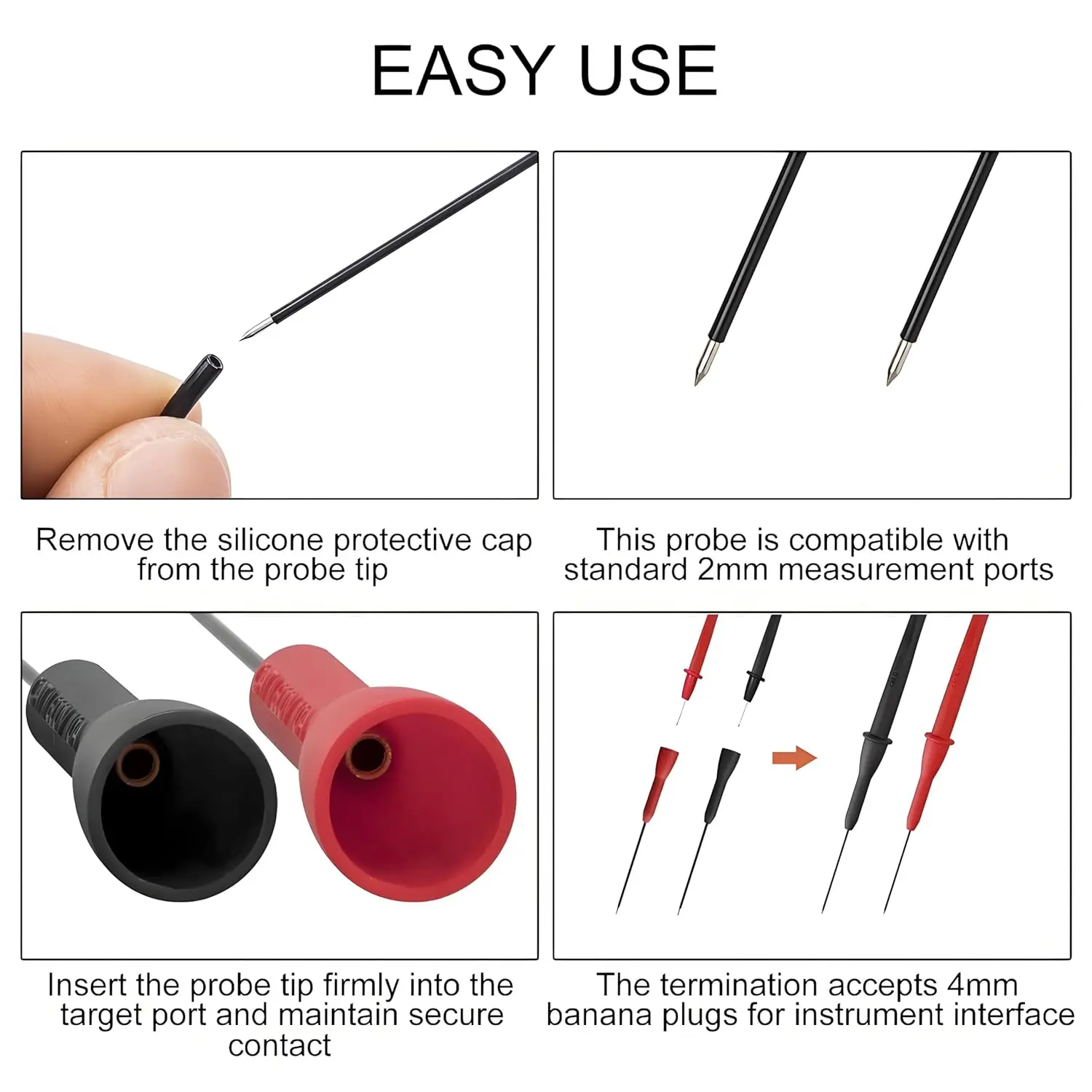 2mm Extended Needle Test Probes, 600V/10A Non-Destructive Insulation Wire Piercing Needle Stainless Steel Extra Thin Electrical