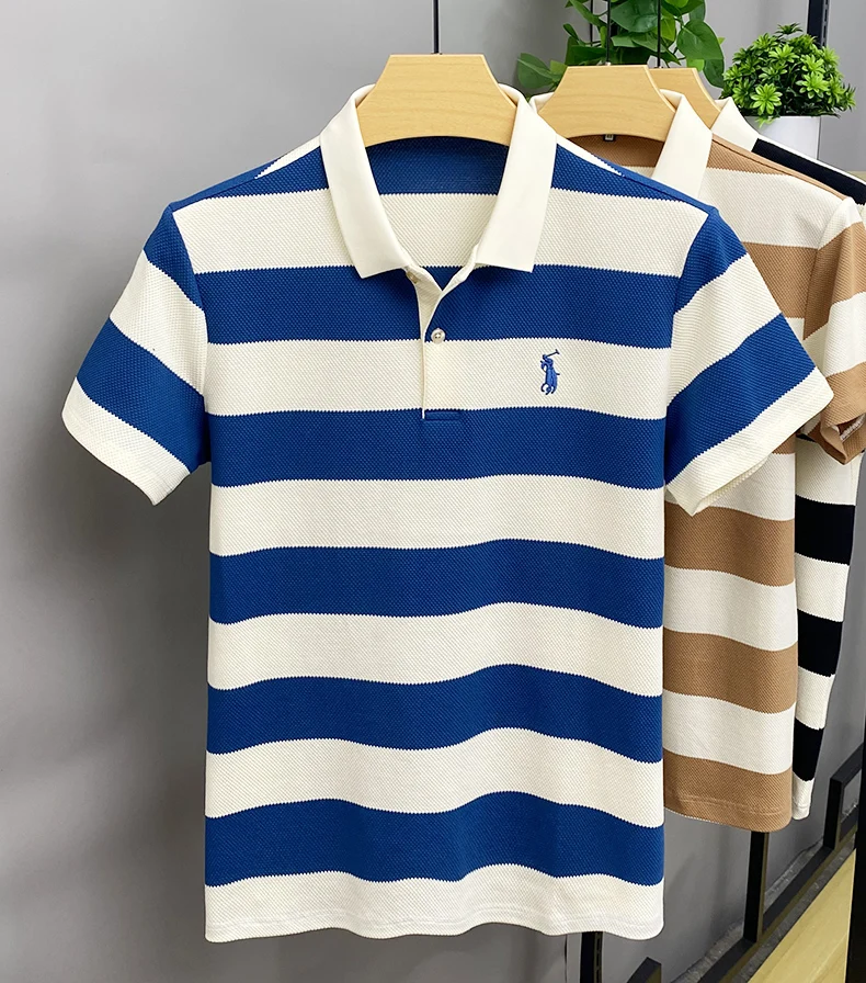 Men\'s High Quality POLO Shirt Short Sleeve Summer Casual Fashion New Striped Lapel Shirt Business Men Oversized Men\'s POLO Shirt