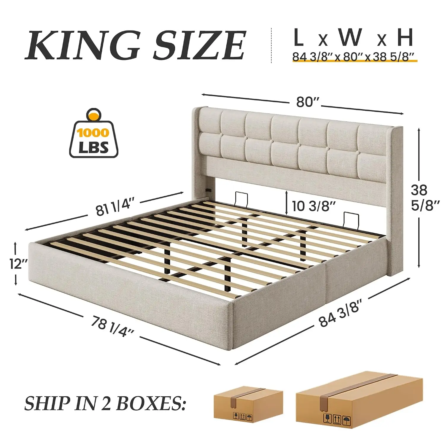 King King Size Lift Up Storage Bed Frame, Linen Upholstered King Platform With Button Tufted Wingback Headboard And, Customized - Aliexpress Deal