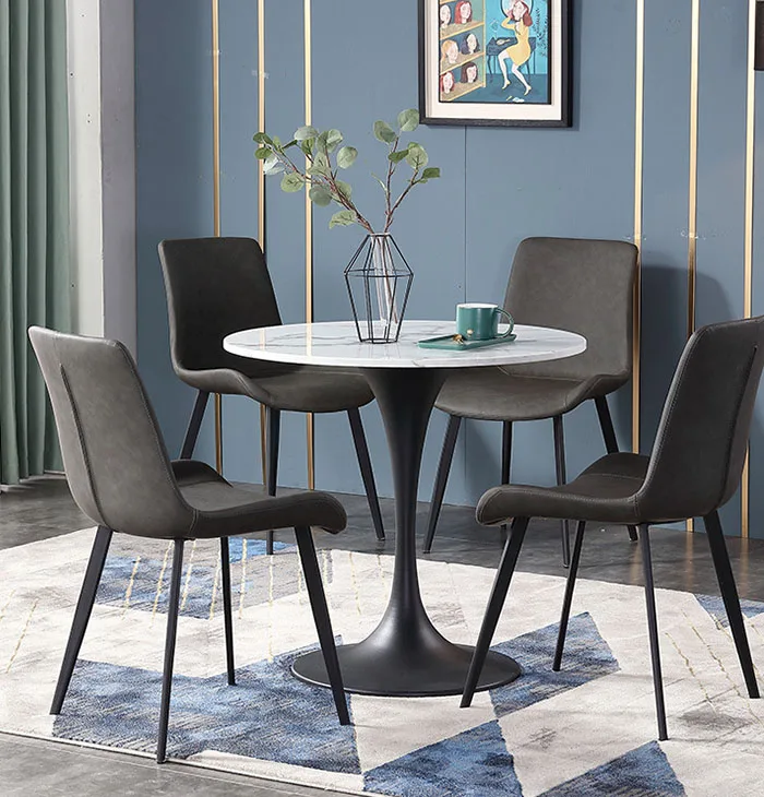 Diameter 80cm Height 75cm Nodric Round Carbon Top Carbon Steel Black Base and Gold Negotiating Table
