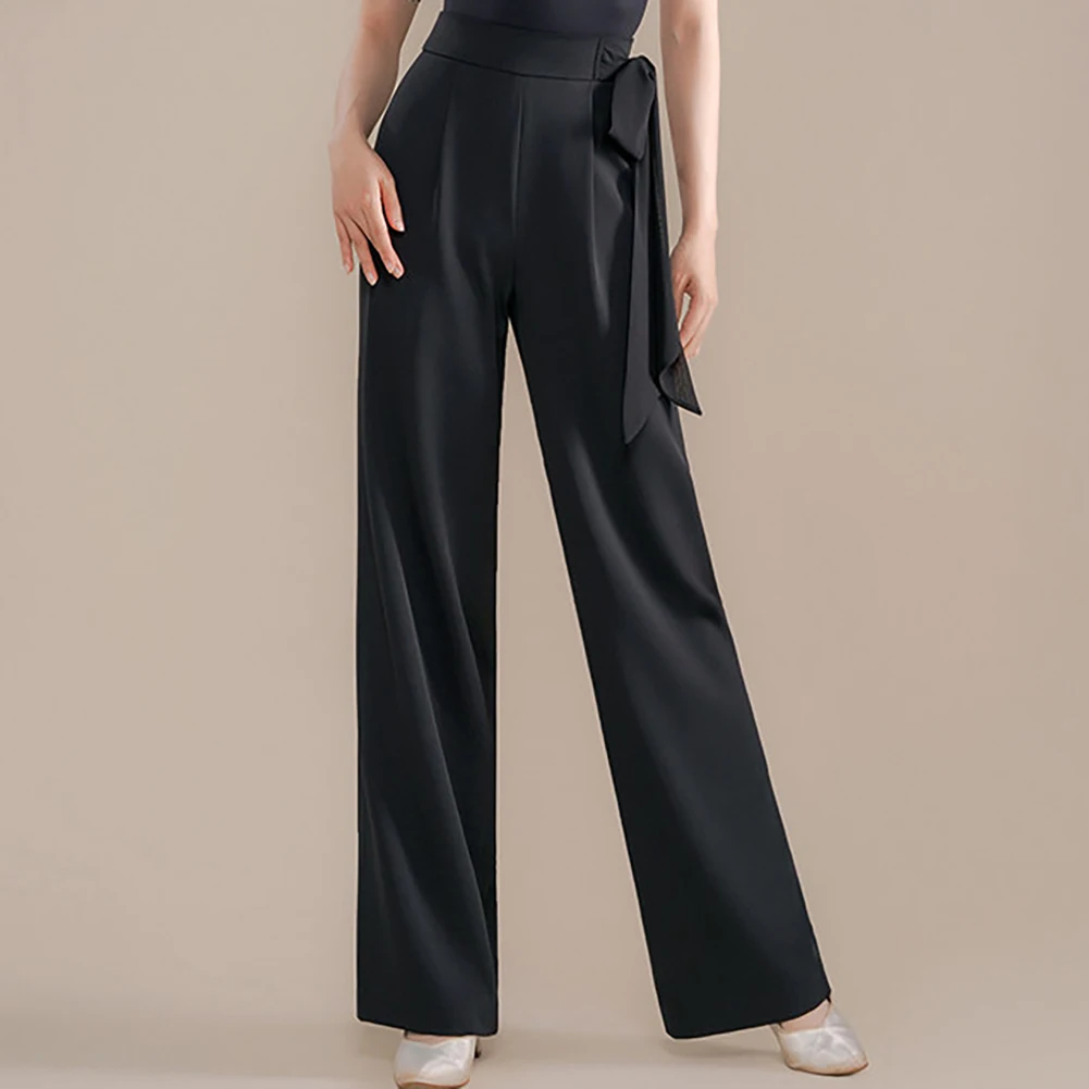 Women's Ballroom Dance Straight Leg Pants Standard Quick Step Pants Black New Brown High Waist Pants White Tango Latin Pants