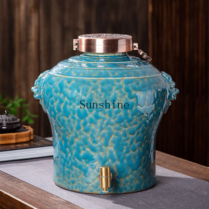 

High-end sparkling wine special jar Household sealed wine jug 10kg 25kg with faucet Baijiu cylinder ceramic thickening