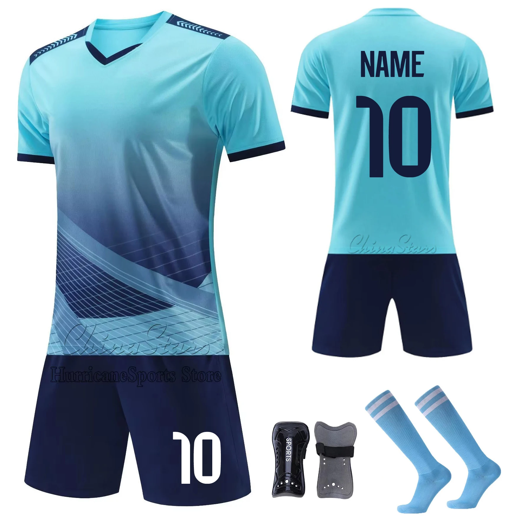 

Adult Football Jerseys Shorts + Socks+1Pair Shin guards Pads 2026 Children's Soccer Clothes football Men Training Kits Clothing