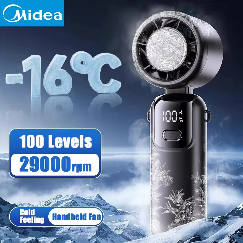 

Ручной вентилятор Midea Ice Compress, портативный уличный USB-цифровой дисплей, складной холодильный высокоскоростной жестокий турбинный маленький вентилятор
