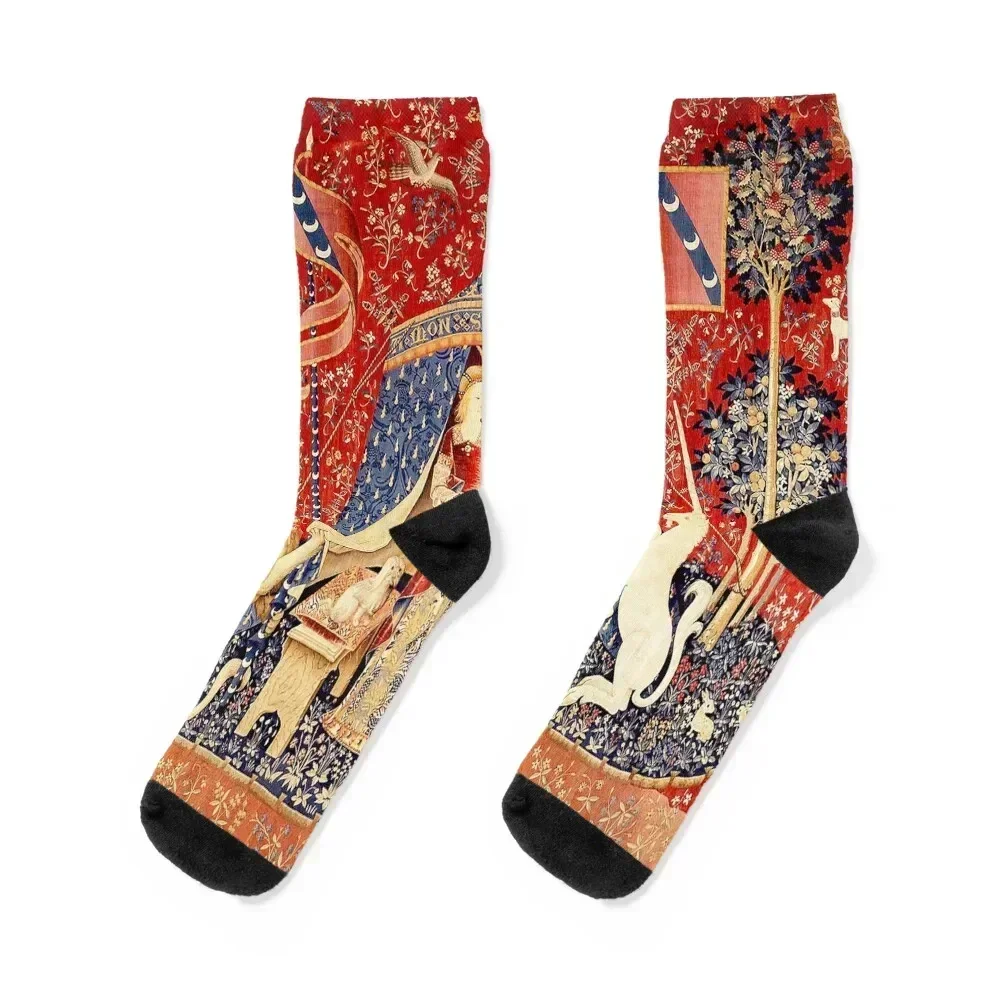 The Lady and the Unicorn: La Dame à la licorne - Medieval Unicorn Tapestry Socks Antiskid soccer shoes Socks Woman Men's