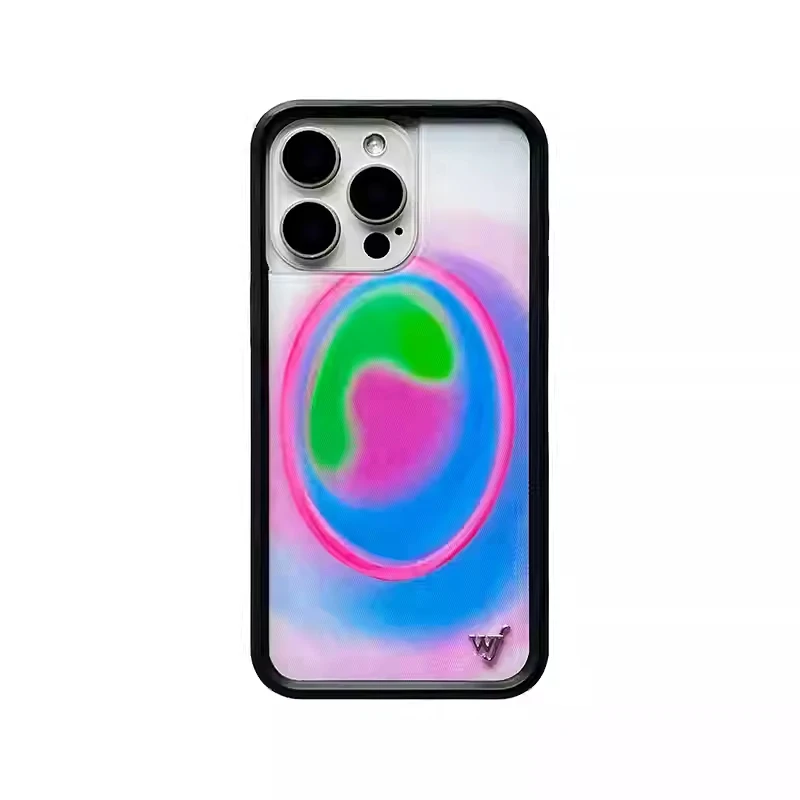 Wildflower WF Plaid stof licht telefoonhoesje voor iPhone 16 15 14 13 12 Pro Max Plus 16pro 15pro WF Metal logo Cartoon Cover Funda
