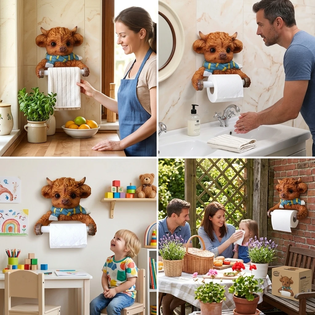 Cartoon Highland-Cow Resin Tissue Holder Creative Animal Figurine Garden Landscape Ornament  for Outdoor Patio Yard Balcony