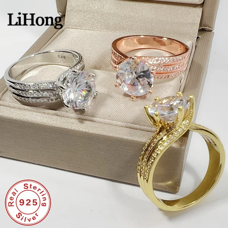 Luxury 925 Sterling Silver Ring Aaa Cubic Zirconia Crystal Ring For A Woman\'S Engagement Party Jewelry Gift