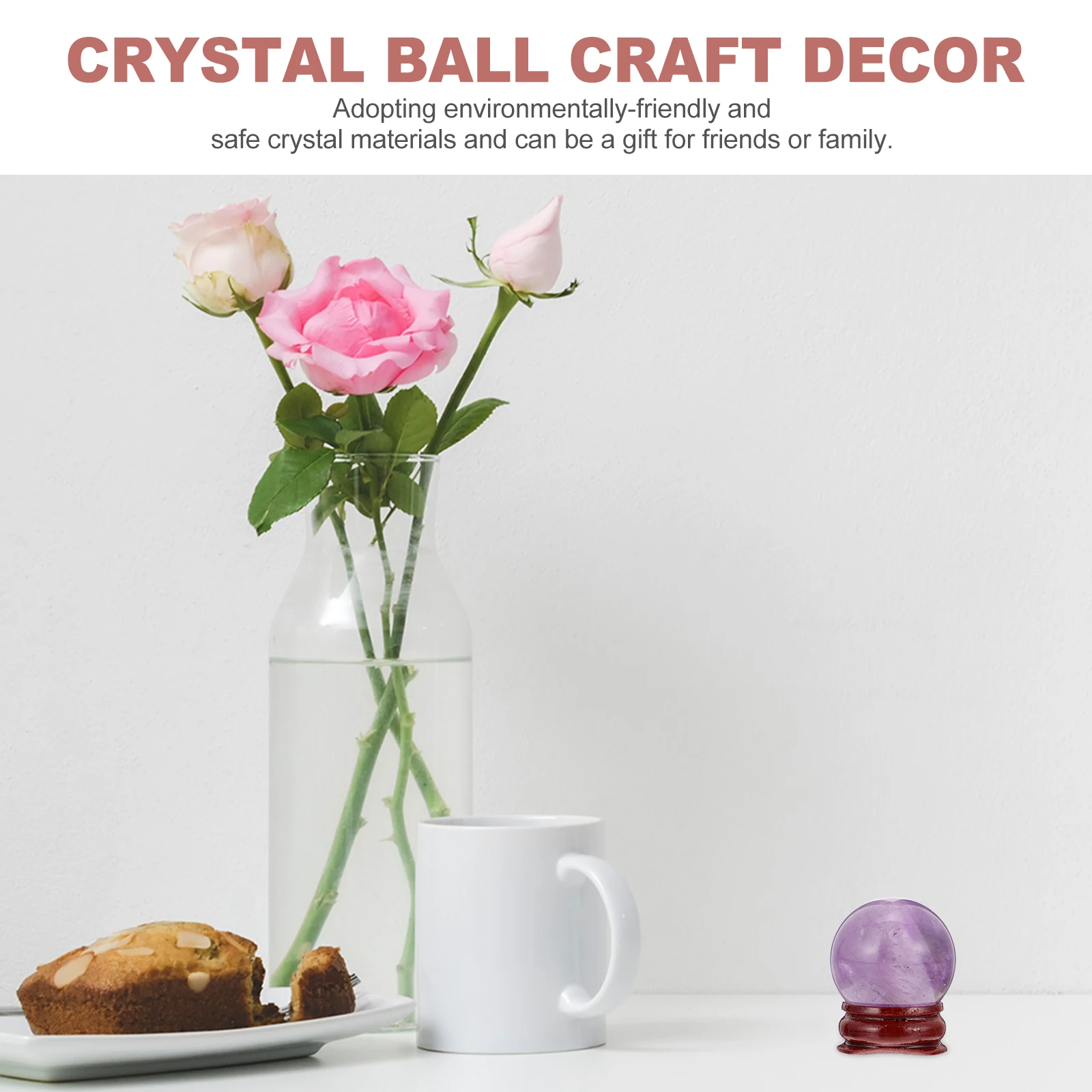 

Amethyst Crystal Ball nament Purple Sphere Decor Wooden Base Home Office DIY Party Gift Household Crystal Sphere Craft Decor