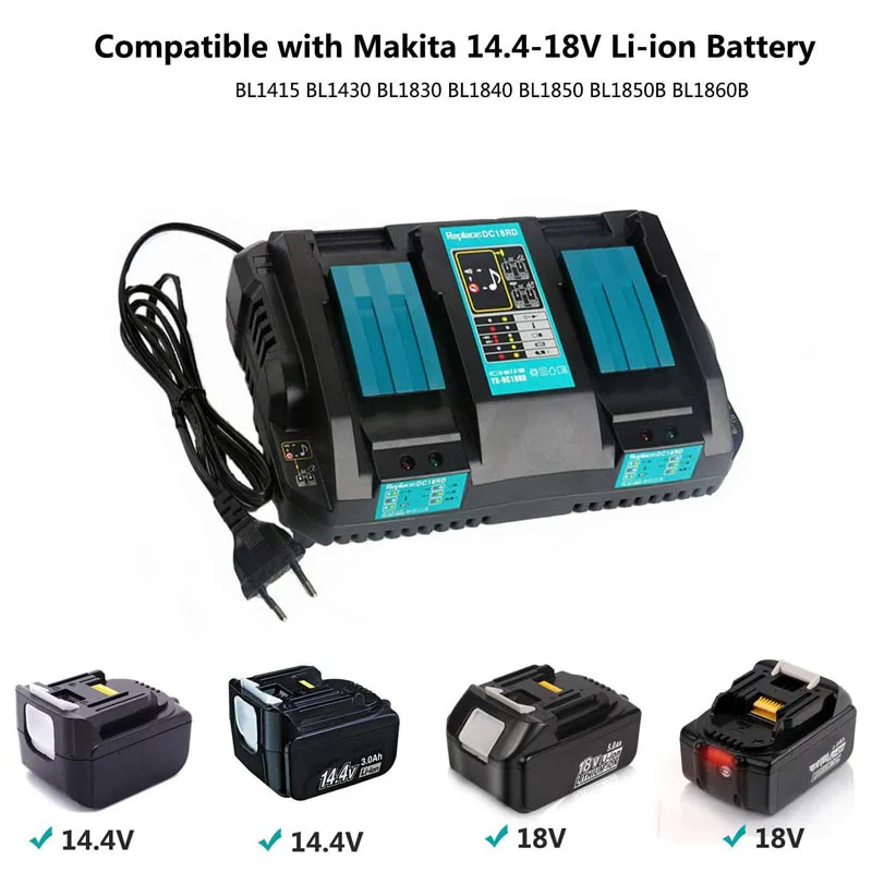 DC18RD Double Battery Charger For Makita 4A Charging Current 14.4V 18V BL1830 BL1815 Bl1430 BL1420 DC18RC DC18RA Power Tool