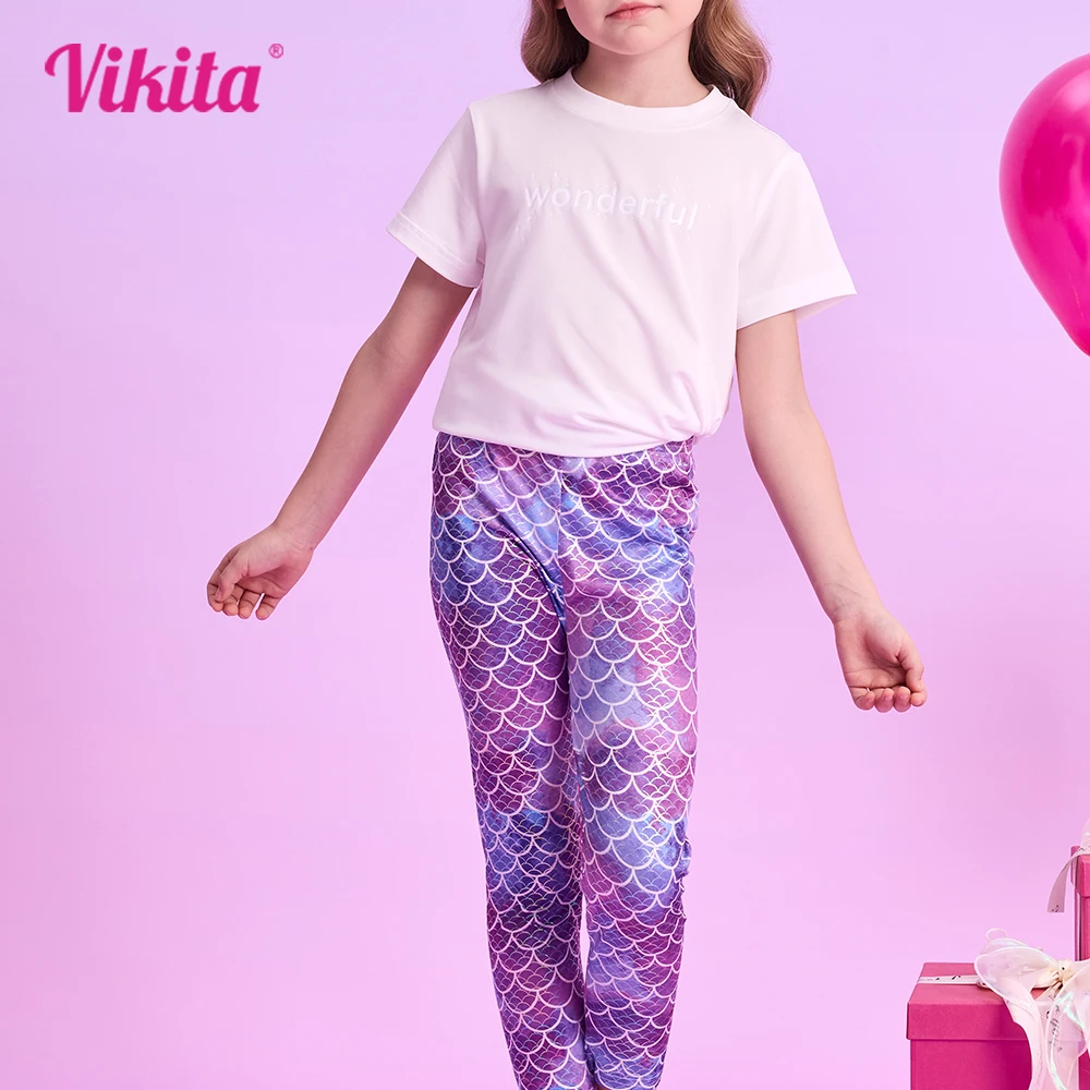 

VIKITA Girls Mermaid Print Leggings Kids Skinny Pencil Pants Girl Colorful Trousers Toddlers Casual Daily Wear Children Clothing