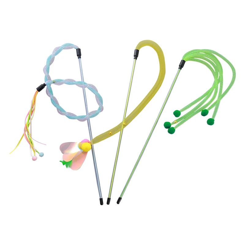 Cat toy Colorful nylon hose cat-teasing stick with built-in bell to Go Hairball interactive fun pet supplies