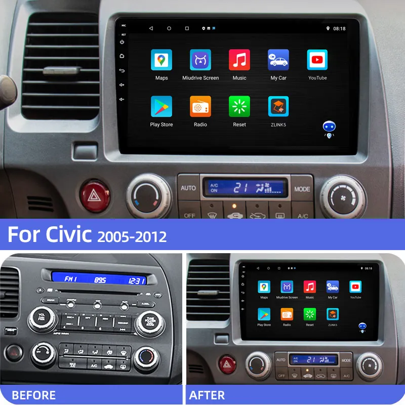 Rc V1pro AI Voice Carplay Car Radio For Honda Civic 2005-2012 Multimedia Video Player Android Auto 4G  GPS 2 Din Autor