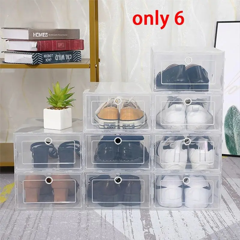 A71P Transparent 6-Pack Shoe Boxes With Dust Protection, Thickened Material, Foldable And Stackable Design