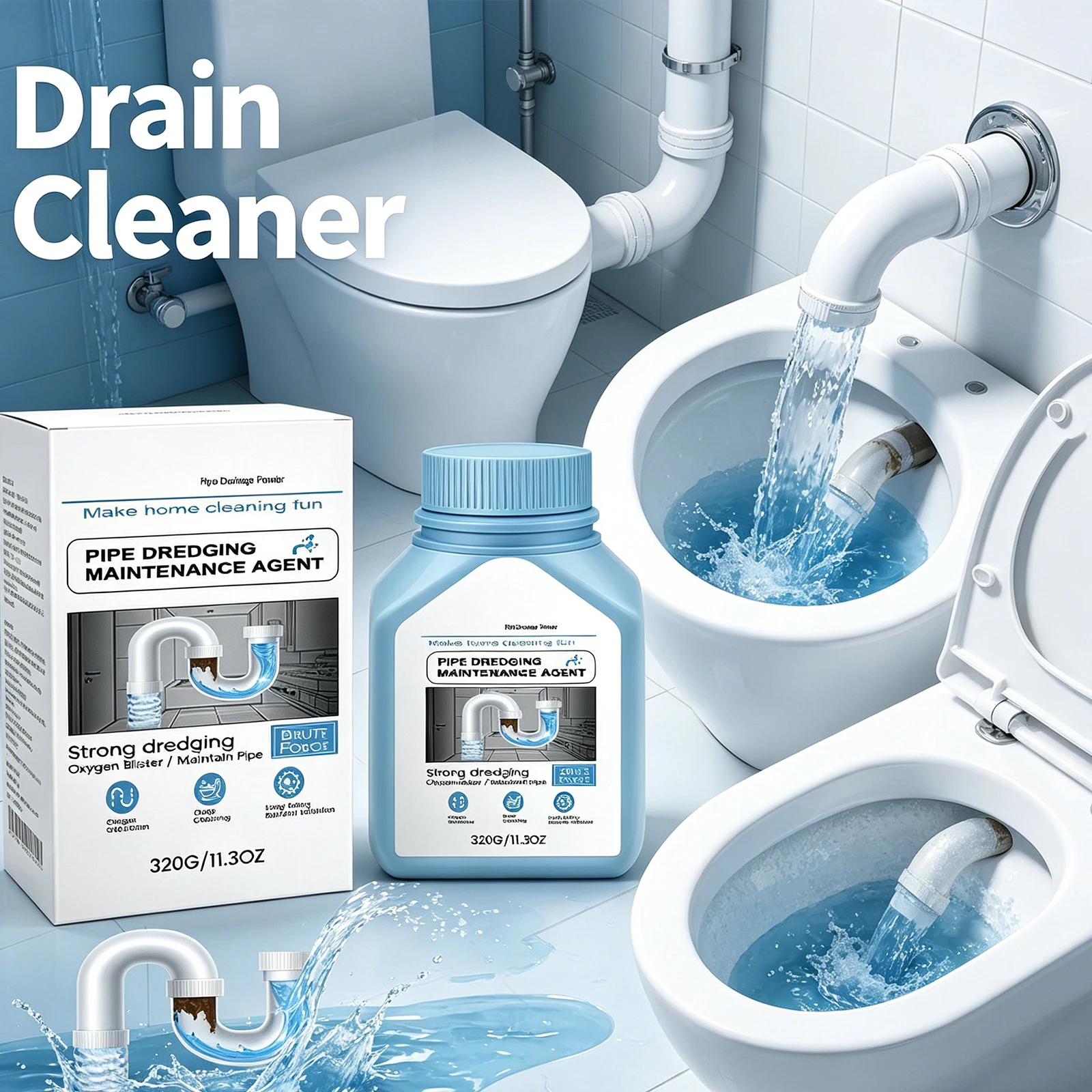 320g Drain Cleaner Kitchen Grease Hair Clog Remover Dissolve Organic Residue Odor Eliminator Gentle on Pipes Home Sink Cleaner