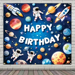 Space-Themed Birthday Banner  Astronaut, Rocket, and Planets Party Decoration -Durable Happy Birthday Backdrop for Celebration