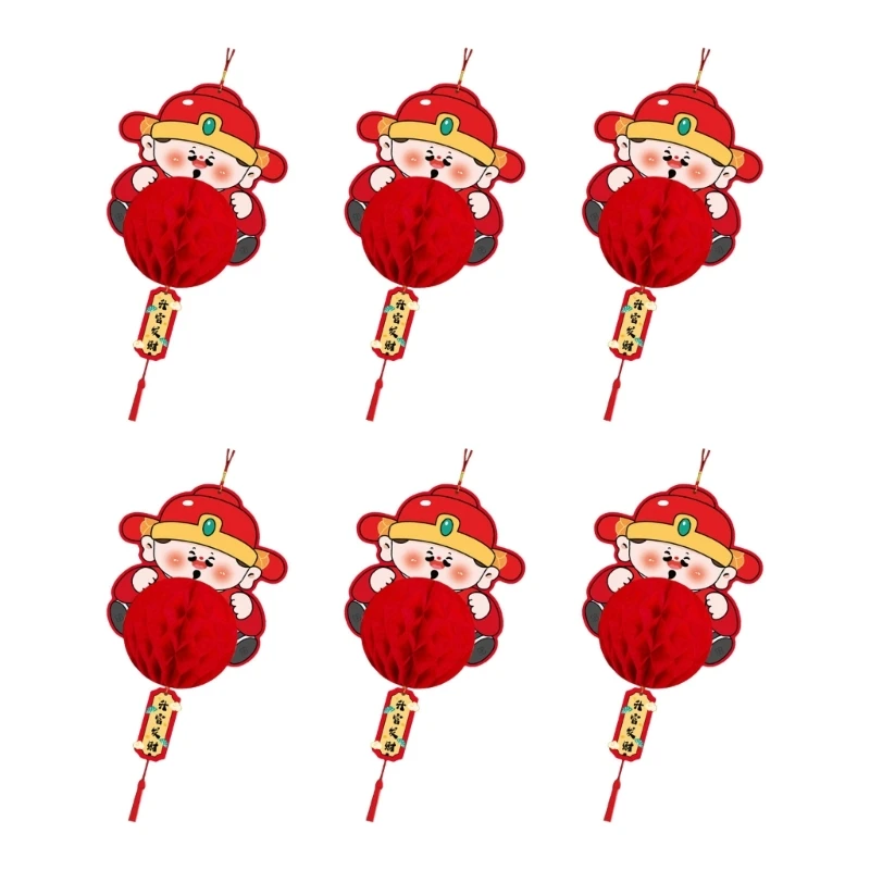 6pcs Paper Lanterns Hanging Decoration for New Year Spring Festival and Weddings