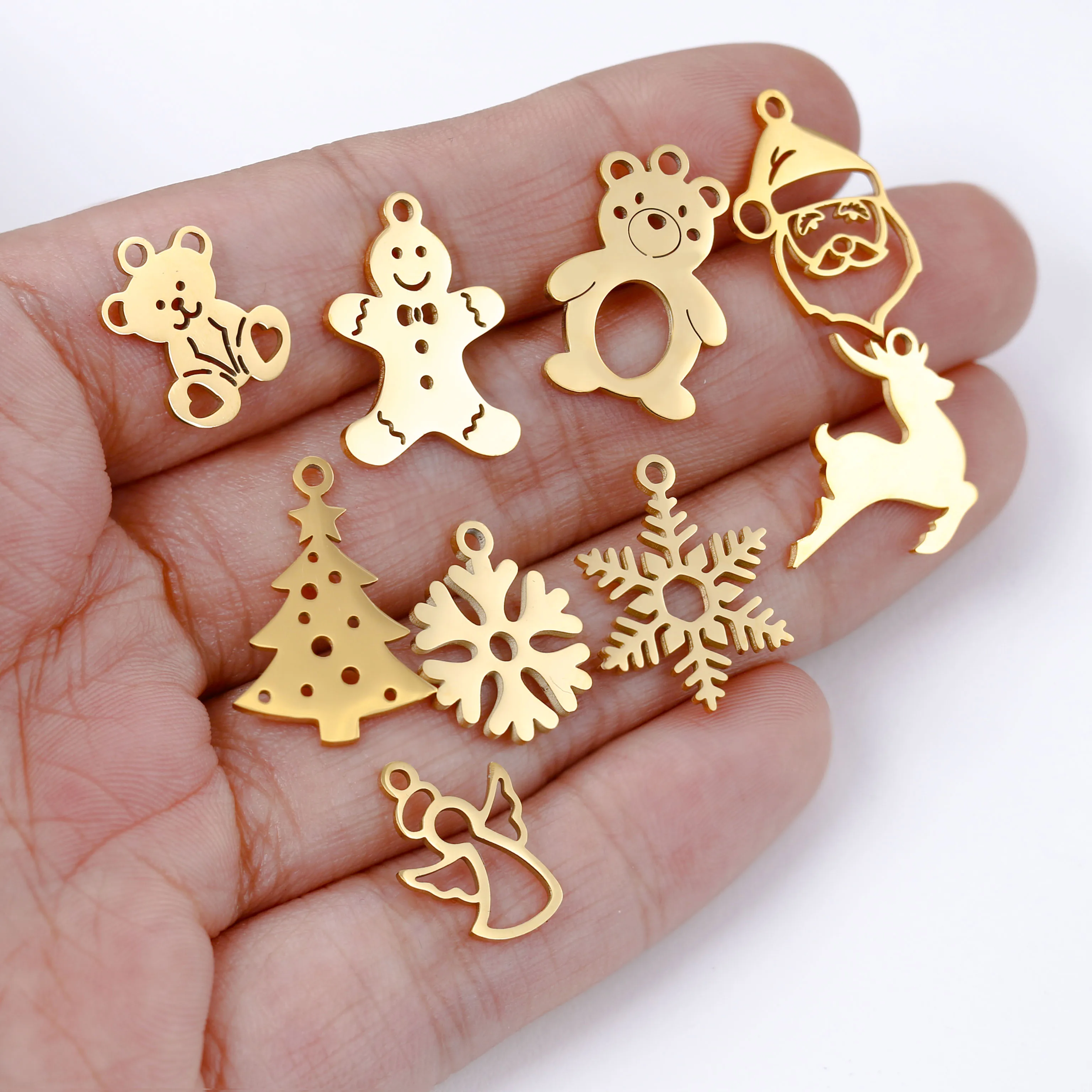 5pc Stainless Steel Christmas Tree＆Santa Claus＆Snowflake＆Gingerbread Man Charm Diy Bracelet Necklace Pendant Jewelry Accessories