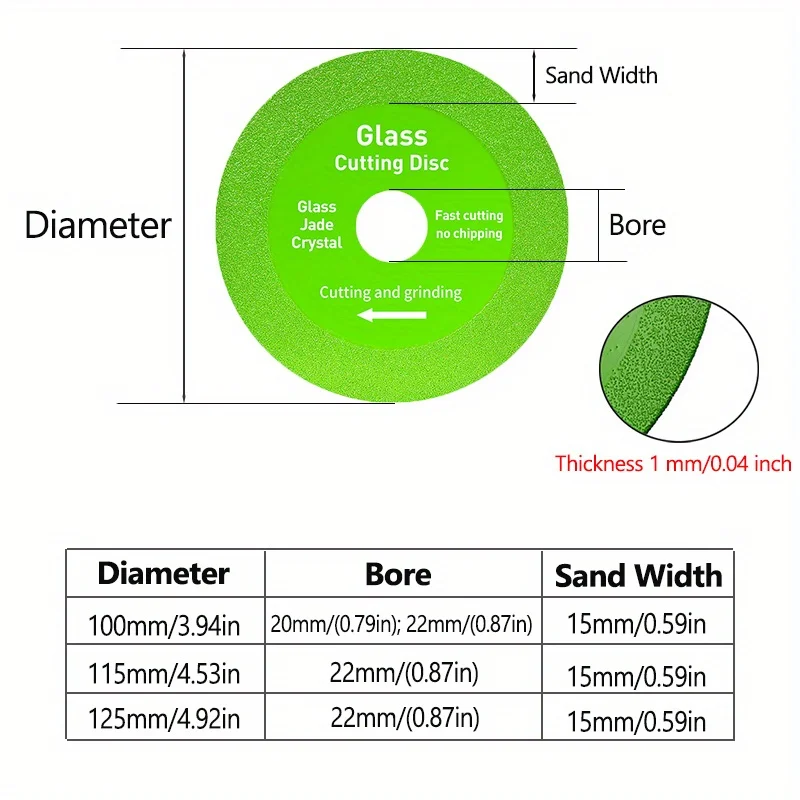 1pc 100/115/125mm Diamond Glass Cutting Blade Thin Saw Blade Durable Stone Cutting Disc For Ceramic Glass Jade Tile Marble