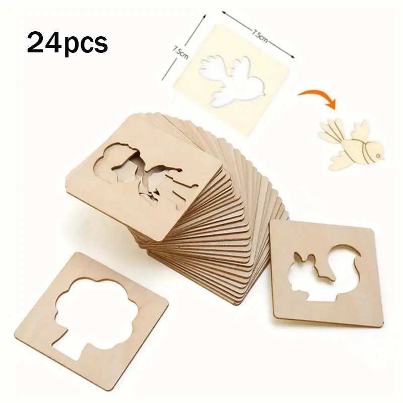 Zestaw 24 szt. drewnianych szablonów do rysowania, zabawki edukacyjne, tablica do rysowania, puzzle do kolorowania, świąteczny prezent do gier