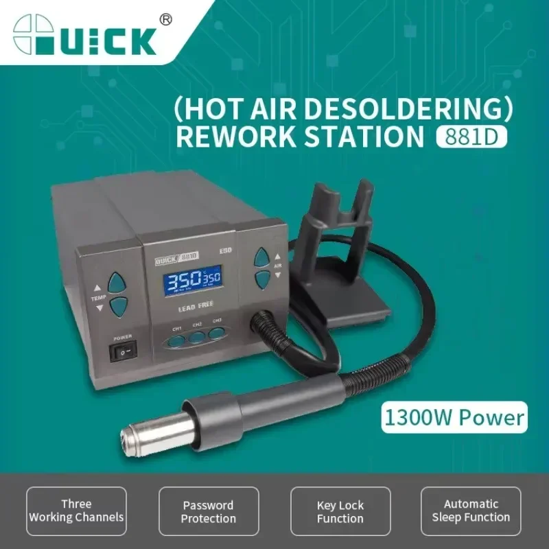 Original 1300W 220V QUICK 881D Heat Lead Free Hot air Soldering Station Microcomputer Temperature