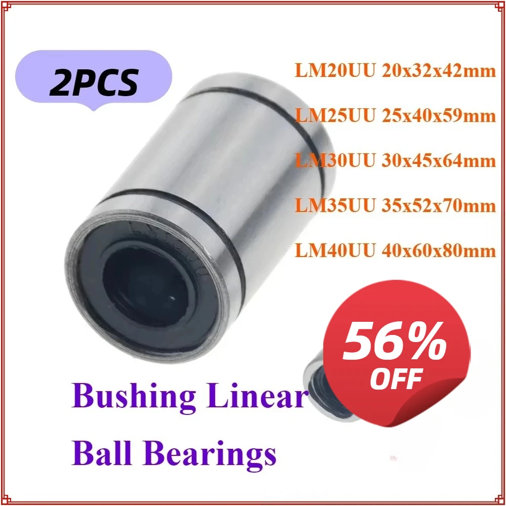 2pcs Bushing Linear Ball Bearings Bush Motion  LM25UU LM30UU LM35UU LM40UU Rod Rail Linear Shaft 3D Print Part