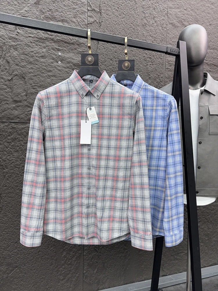 

Мужской весенний воротник с острым воротником, удобный дышащий повседневный длинный свеч-стойка, подходит для клетчатого узора Lenzing