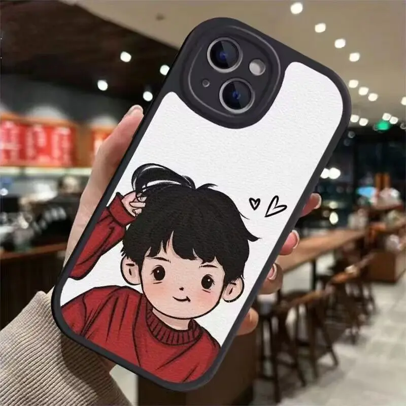 2023 Red Clothes Boys and Girls Pattern Phone Case For iPhone15 11 13 14 12 Pro Max XS X 7 8 Plus Couple New Lambskin Phone Case