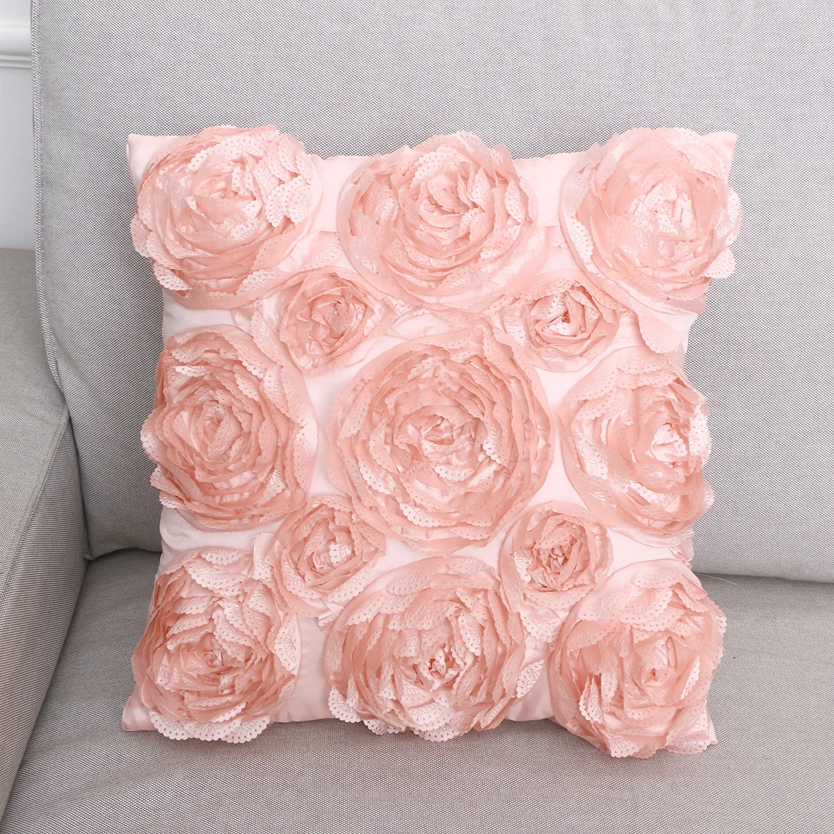 

3D Rose Flower Embroidered Throw Pillow Case White Sofa Bed Car Decor Soft Comfortable Cushion Cover Throw Pillow Case